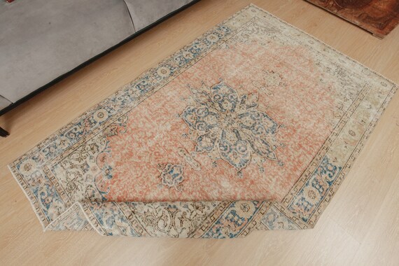 5x8 rustic orange beige rug, kitchen rug,  hand woven  rug, Area Rug,Turkish Rug , 4'10" x 7'10" Living Room Rug , 2301156222