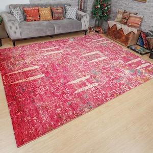 8x10 minimal red pinkish bedroom rug,  8&#39;1&quot; x 10&#39;2&quot; Hand Knotted Area Rug ,living room rug  2102181693