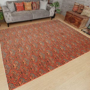 8x10 tribal hand woven rug,  orange abstract rug, 7&#39;6&quot; x 9&#39;10&quot; rug for living room, 2203234788