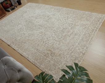 7x10 dining room rug,  rug for living room, 6&#39;9&quot; x 9&#39;11&quot; retro wool rug, 2401257890
