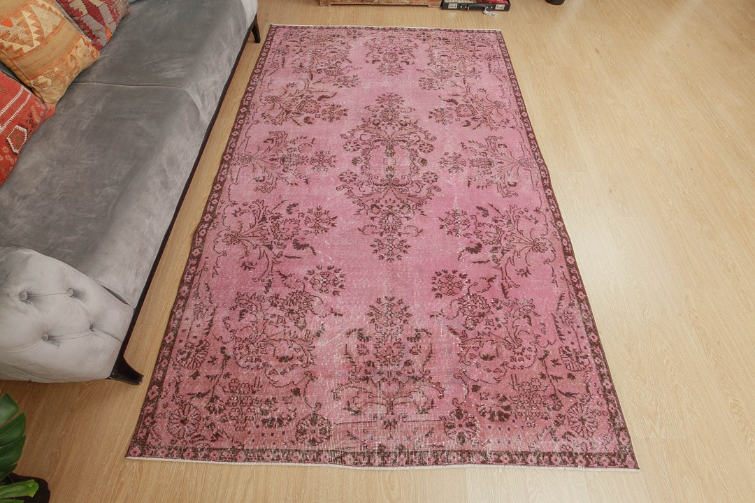 Pink Bedroom Rug, Abstract Pink Rug, 5'5