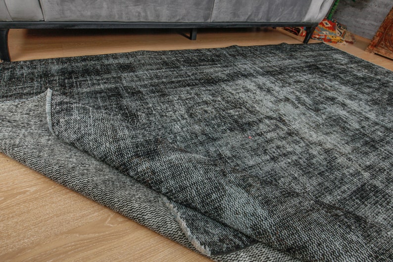 Faded Black Turkish Living Room Rugs 2012111049 5/'7 x 8/'9 Overdye Dark Turkish Area Rug Black Simple deco Bedroom Rug