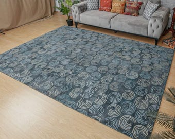 blue grey minimal Living Room Carpet , 6'7" x 9'10" Dining Room Rug 2102191744