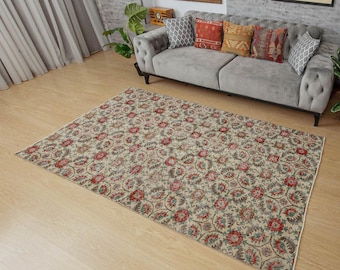 5x8 woven dining room rug, kitchen Rug ,4'6" x 8'  Beige Red  Green Rug 2111293593