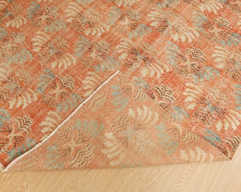 distressed orange red beige area rug, Vintage Living Room  carpet 6'3" x 9'8"  ,  2605219905