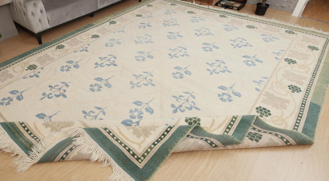 Vintage Ivory White Green Blue Floral Living Room Carpet ,10'2" X 13'8 ...