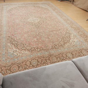 10x13  woven pastel red beige area rug, ,  Vintage Rug ,9&#39;6&quot; x 12&#39;8&quot;  Handmade Living Room Rug, 201023755