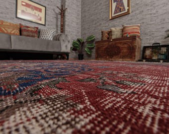 7x11 retro living room rug, red oriental rug, 7&#39;4&quot; x 11&#39; Vintage Rugs 2502079141