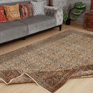 6x9 handmade bedroom rug, wool beige brown rug, retro rug, 6&#39;4&quot; x 9&#39;3&quot;  Office Rug 2501169092