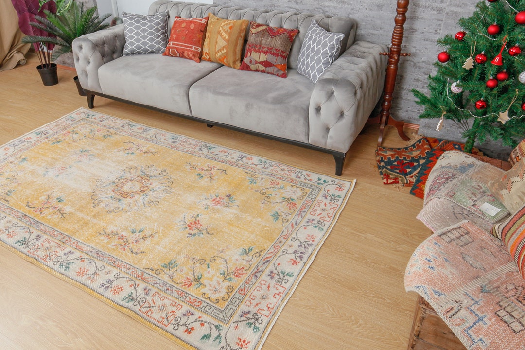 5x8 Hand Woven Kitchen Rug Yellow Beige Rug Area Rugs Etsy