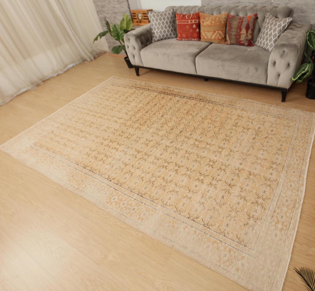 6x10 Retro Dining Room Rug, Minimal Bedroom Rug , 6'1