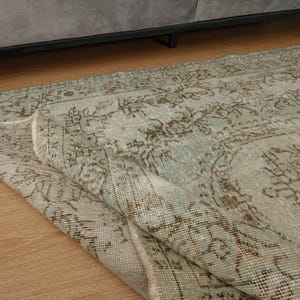 Tapis noué à la main rustique vert clair 5 x 8, tapis turc pastel, tapis oushak vintage, 5 pi 1 po. x 7 pi 8 po. tapis salon grand tapis 200918458