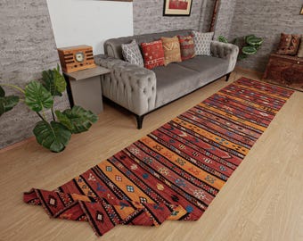 woven  handmade red hallway rug, 2'11" x 13'1"  bohemian runner , 2501258739