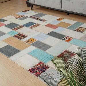 6x8 Retro Patchwork Area Rug, Vintage Rug wykonany z łat dywanowych, 5'7" x 7'10" Patchwork Kolorowy dywan 2103101881
