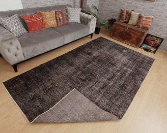 Faded Brown Grey Living Room Rug, dark deco bedroom carpet , 5'6" x 9'3" , 2410118971