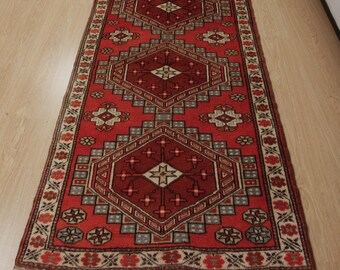 geometric hand woven Turkish office rug, 3'6" x 6'4" kitchen carpet  2312197986