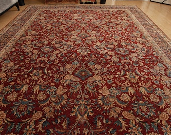 vintage distressed red dining room rug, 9'2" x 12'8" oversize living room carpet , 2603239713