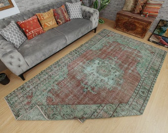 Retro  Red Green  Bed Plan Rug, 5'8" x 10'   Boho bedroom carpet 2112033445