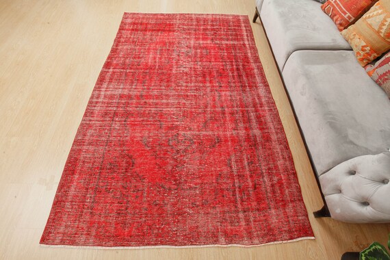medium 5x8 oriental red area rug, 5'2" x 8'3", faded kitchen carpet , 2203294678