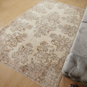 6x9 Bed Plan Rug , Vintage Beige Brown Rug , 6&#39;3&quot; x 8&#39;11&quot;    Turkish Area Rug ,   2102131582