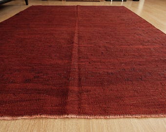 Kilim rojo lavable para sala de estar, alfombra de dormitorio de 170 x 221 cm, color apagado, 2606203852