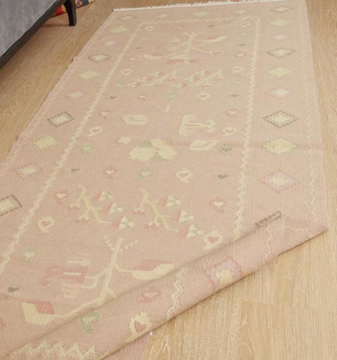 Pink Hallway Rug Patterns Pastel Pink Long Kitchen Rug , Flat Weave Hallway Runner 3'1