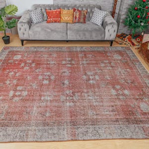7x10 rug for living room, Oriental Red Area Rug , Art Deco Turkish Rug , 7&#39;3&quot; x 10&#39;2&quot;  Vintage  Handmade Rug , 2101081211