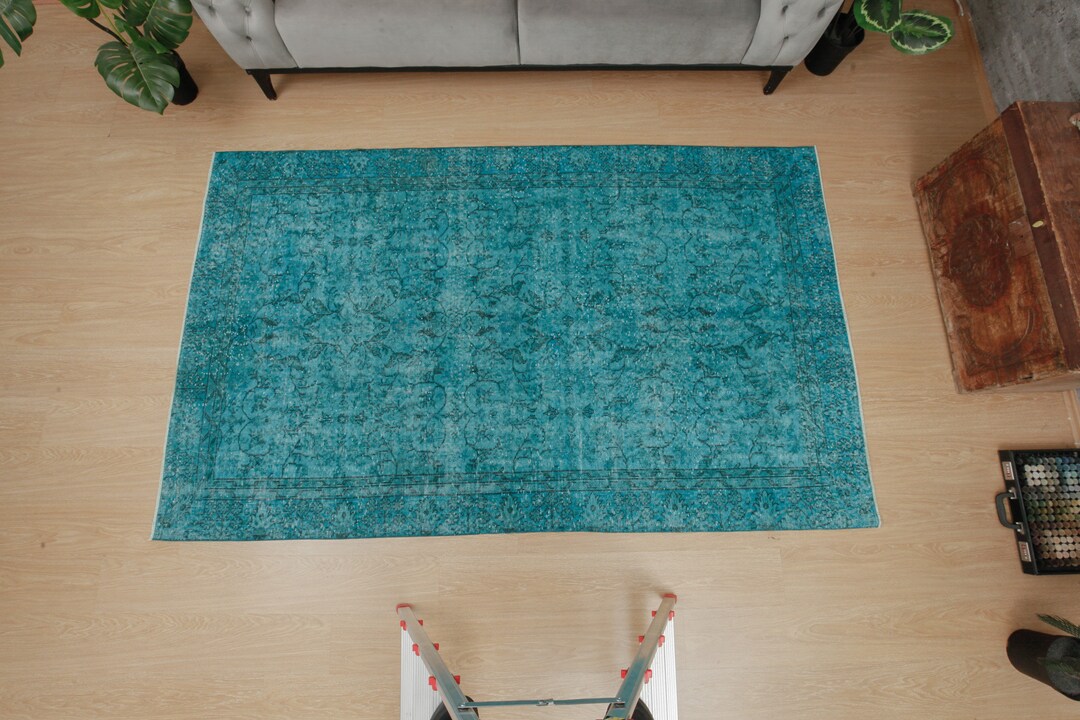 5x9 Home Decor Rug, Blue Vintage Rug, Turkish Area Rug, 5'1 X 8'6 Rug