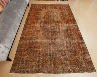 oriental distressed brown dining room carpet , 5'8" x 8'9" Turkish area rug, 2203264742