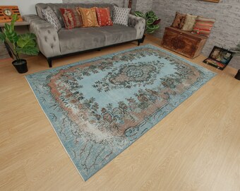 retro blauwbruin slaapkamertapijt, 5'9" x 9'10" vintage vloerkleed 2207244832