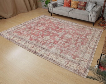 vintage  Pastel Red Living Room Carpet ,6'5" x 10'2"  handmade  Bedroom rugs 2107112908