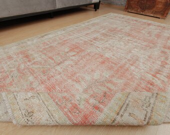 5x8 retro red beige rug, rustic vintage rug, 5'1" x 8'3" oriental bedroom  rug, 2301156027