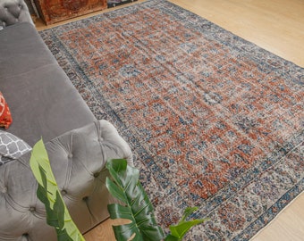 faded red Vintage bed plan Rug, 6'7" x 10'4" Turkish  Dining carpet  2101081210