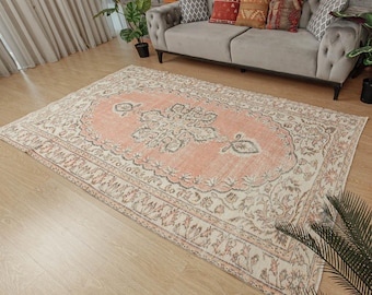 Verouderd oranje beige woonkamertapijt, slaapkamertapijt, 5'6" x 9'1", 2208155766