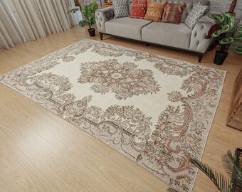 faded oriental wool Bedroom Rug , 6'4" x 10' Hand knotted dining room carpet  2208155264