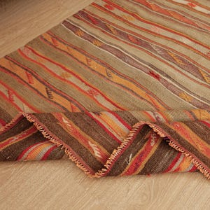 flat weave brown red orange living room kilim , 5'3" x 9'2" Bedroom  rug  2502189214