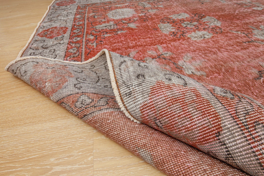 7x10 Rug for Living Room, Oriental Red Area Rug , Art Deco Turkish Rug