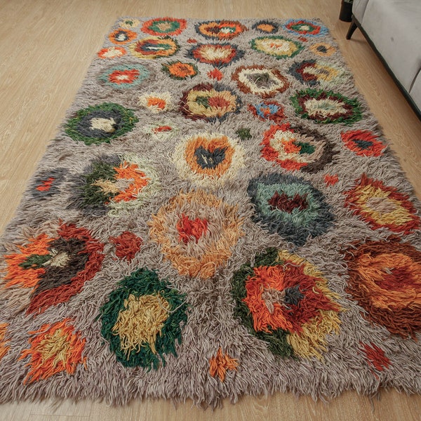 Alfombra peluda de arco iris única de 6x9, alfombra de sala de estar Tolu, alfombra de dormitorio de 6 'x 9'1 ", alfombra mínima de Flokati 2209025826