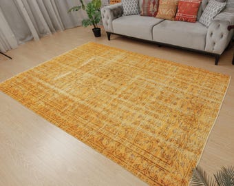 distressed yellow orange area rug,5'10" x 9'1"  handmade bedroom carpet , 2301156024