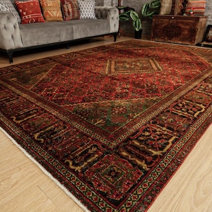 8x11 retro hand woven rug, Vintage Rug, 7&#39;10&quot; x 11&#39;2&quot; Antique Rug , 2507149299
