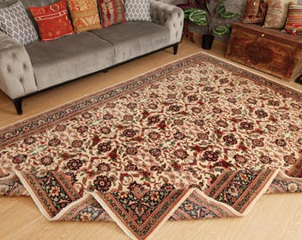 muted beige hand knotted area rug  , 7'3" x 10'4"  washable  living room carpet  ,2605219908