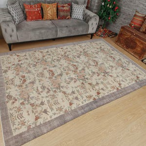 Geblümter Vintage Teppich für Wohnzimmer , Beiger Kurzflor Teppich in 160x240cm für Büro , 2106122634