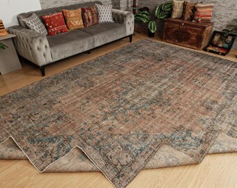 Alfombra lavable anudada a mano para cama, alfombra vintage de 2,92 m x 4,04 m, 2507149493