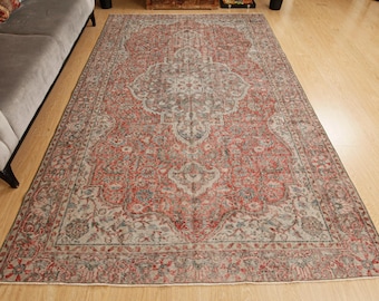 Tappeto vintage color rosso-marrone sbiadito per camera da letto, 193 x 307 cm, fatto a mano, modello Bed Plan Carpet 2604069765