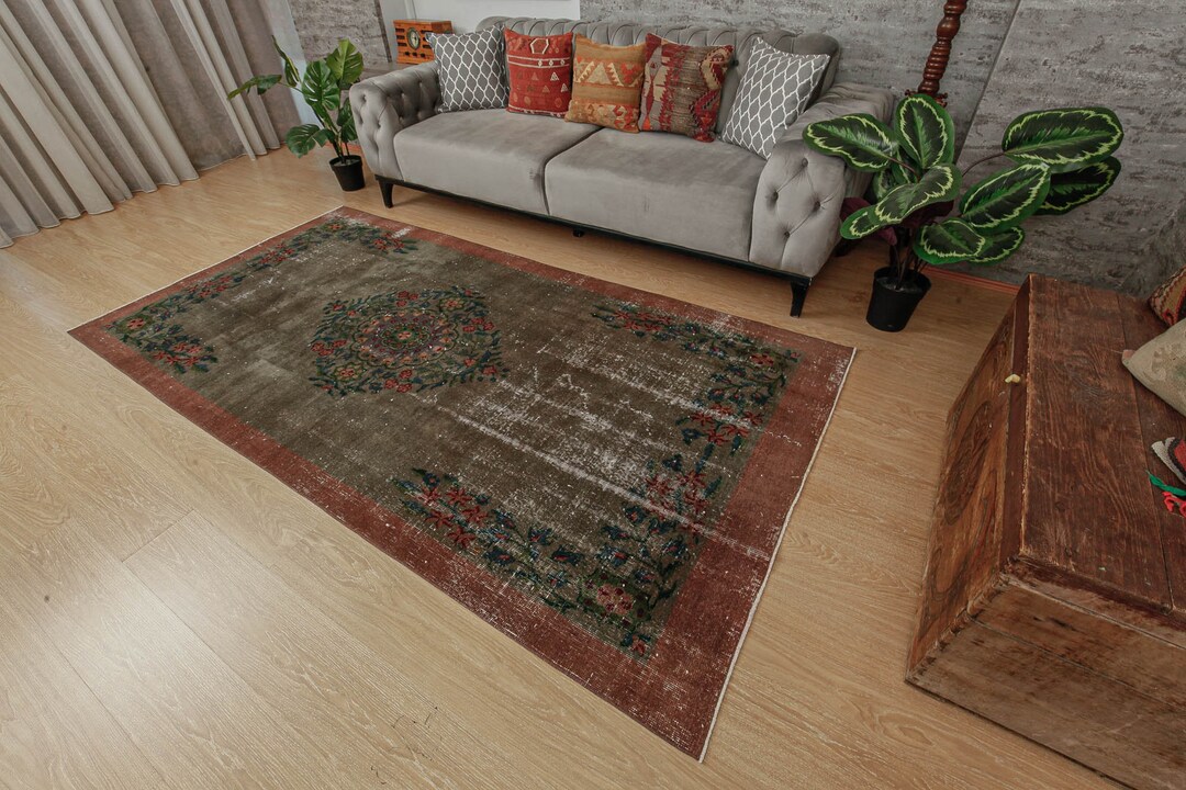 5x9 Floral Kitchen Rug Green Dining Room Rug 4'7 X Etsy