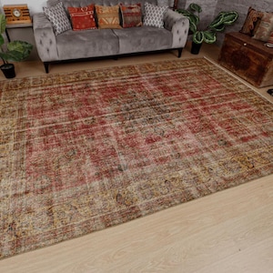 8x11 Turkish Vintage Rug, distressed bed plan rug, 7&#39;10&quot; x 10&#39;11&quot; Handmade Bedroom Rug 2407108492