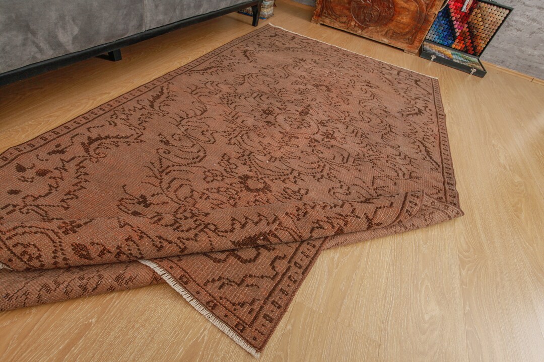 4x8 Brown Kitchen Rug, Vintage Turkish Rug, Rustic Dining Room Rug ...