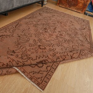 4x8 brown kitchen rug, Vintage Turkish Rug, Rustic Dining Room Rug,Faded  area Rug, 4&#39;3&quot; x 7&#39;10&quot;  Bathroom Rug 200903371