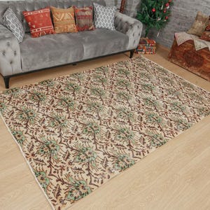 Pastel beige green brown bedroom carpet ,5'3" x 8'10"  Turkish Area Rug 2102041415