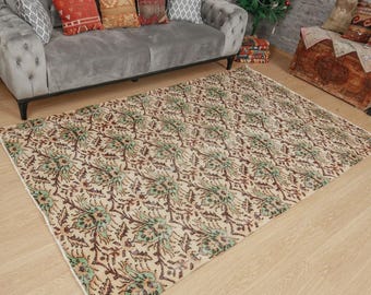 Alfombra turca para dormitorio, color beige pastel, verde y marrón, 1,60 m x 2,48 m, 2102041415
